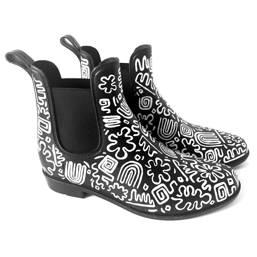 A New Day PVC Chelsea Rain Boots - Slip On - Fun Black & White Print - Size 9